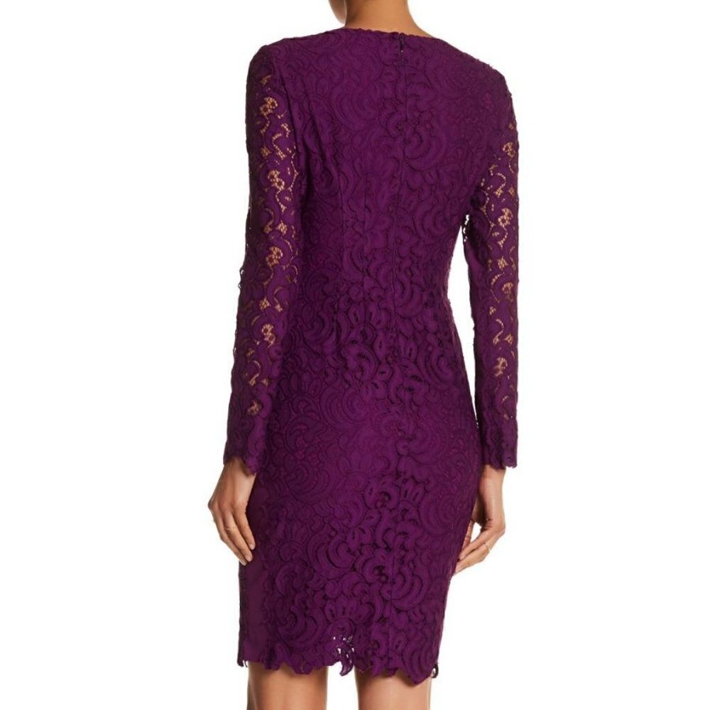 SALE Elie Tahari Bellamy Purple Lace Long-Sleeve Cocktail Party Sheath Dress 8 - Picture 3 of 10